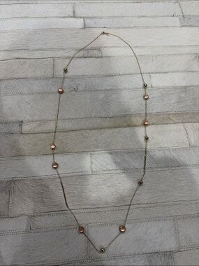 Alexis Bittar Delicate Two-Tone Bead Station Necklace-Rose stones Gold and Gold